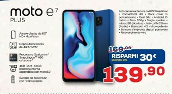 Euronics Motorola Moto E7 Plus 16,5 Cm (6.5") 4 GB 64 GB Doppia SIM 4G Micro-USB Blu Android 10.0 5000 MAh offerta