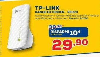 Euronics Tp Link TP-LINK RE220 Trasmettitore Di Rete 10,100 Mbit/s Bianco offerta