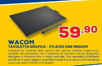 Euronics Wacom Tavoletta Grafica - Ctl6725 One Medium offerta