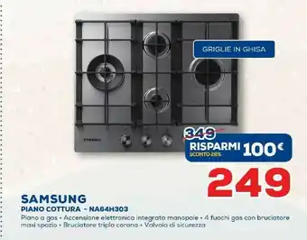 Euronics Samsung NA64H3031BS Nero, Acciaio Inossidabile Da Incasso Gas 4 Fornello(i) offerta