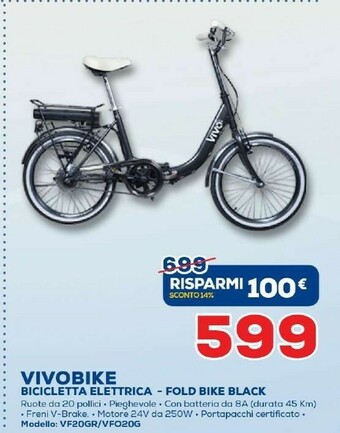 Euronics Vivo Vivobike Bicicletta Elettrica - Fold Bike Black offerta