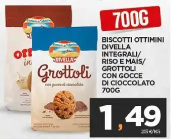 Interspar Divella Biscotti Ottimini Integrali/Riso e Mais/Grottoli con Gocce di Cioccolato 700g offerta