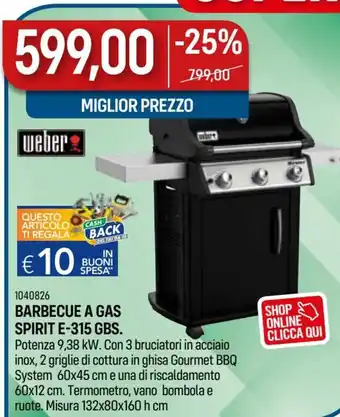 Cfadda 1040826 Barbecue A Gas Spirit E-315 GBS 132x80x160 h cm offerta