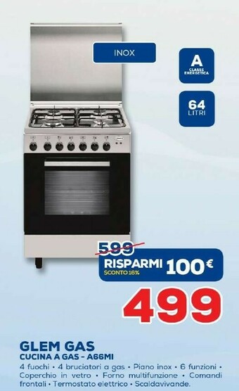 Euronics Glem Gas Cucina A Gas A66mi offerta
