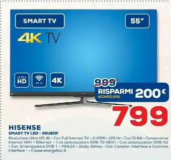 Euronics Hisense U8QF 55U8QF TV 138,7 Cm (54.6") 4K Ultra HD Smart TV Wi-Fi Nero, Metallico offerta
