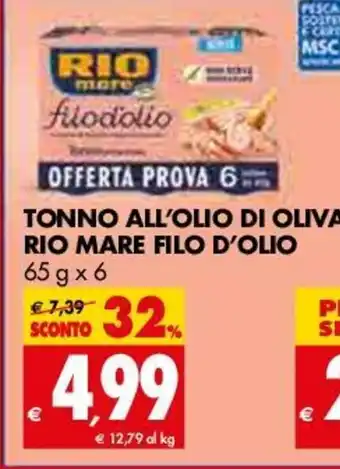 Tigros Tonno All'Olio Di Oliva Rio Mare Filo D'Olio 65gx6 offerta