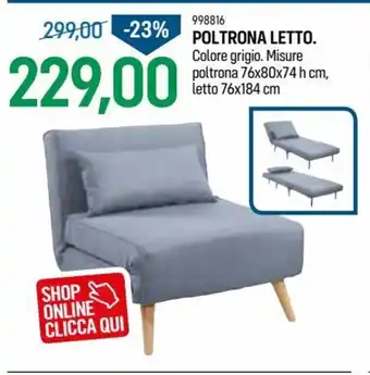 Cfadda 998816 Poltrona Letto 76x80x74 h cm. letto 76 x 184 cm offerta