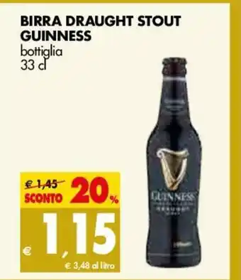Tigros Birra Draught Stout Guinness bottiglia 33cl offerta