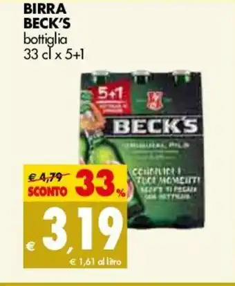 Tigros Birra Beck's bottiglia 33cl x 5+1 offerta