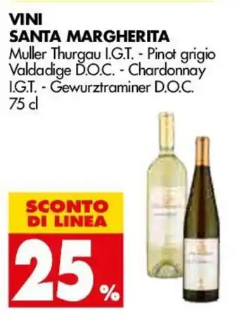 Tigros Vini Santa Margherita Muller Thurgau LG.T - Pinot grigio Valdadige D.O.C. - Chardonnay I.G.T. - Gewurztraminer D.O.C. 75cl offerta