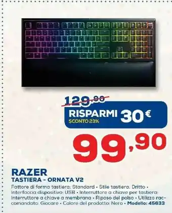 Euronics Razer Ornata V2 Tastiera USB Nero offerta