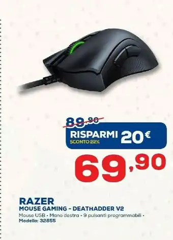Euronics Razer DeathAdder V2 Mouse USB Tipo A Mano Destra offerta