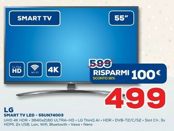 Euronics LG 55UN74003LB TV 139,7 Cm (55") 4K Ultra HD Smart TV Wi-Fi Argento offerta