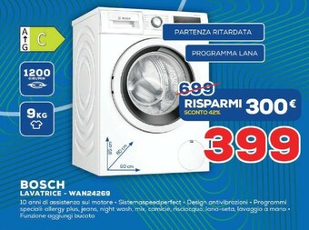 Bosch Serie 4 WAN24269IT Lavatrice Libera Installazione Caricamento Frontale Bianco 9 Kg 1200 Giri/min A+++
