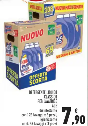 Conad Ace Detergente Liquido Classico per Lavatrice disinfettante conf. 23 lavaggi x 3 pezzi offerta