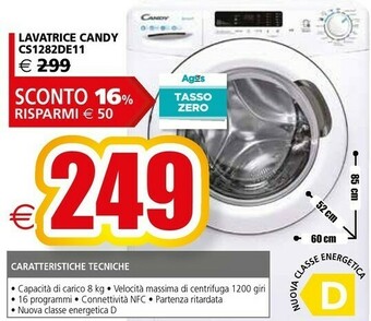 Il Gigante Candy Candy Smart CS1282DE-11 Lavatrice Libera Installazione Caricamento Frontale 8 Kg 1200 Giri/min D Bianco offerta