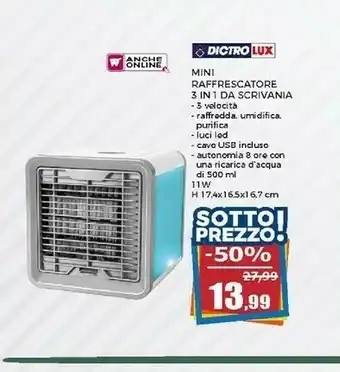Happy Casa Dictro Lux Mini Raffrescatore 3 In 1 Da Scrivania offerta