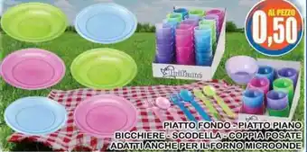 Piatto Fondo - Piatto Piano Bicchiere - Scodella - Coppia Posate Adatti Anche per Il Forno Microonde