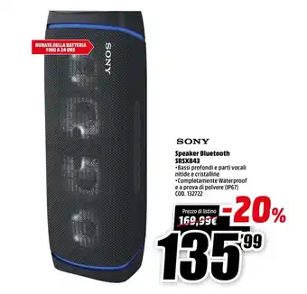 MediaWorld Sony Speaker Bluetooth SRSXB43 offerta