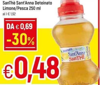 Famila SanThè Sant'Anna Deteinato Limone/ Pesca 250 ml offerta