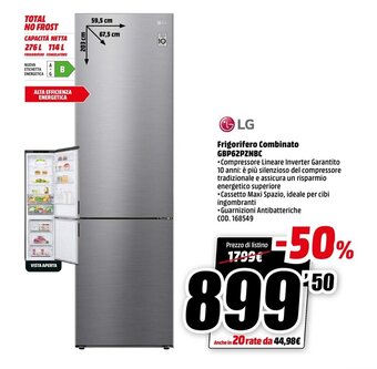 MediaWorld LG Frigorifero Combinato GBP62PZNBC offerta