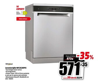 MediaWorld Whirlpool Lavastoviglie WFC3C26PFX offerta