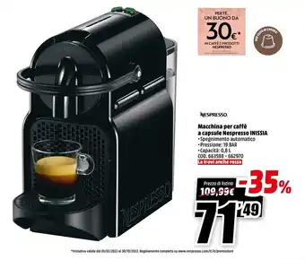 MediaWorld Nespresso Macchina per caffè a capsule Inissia offerta