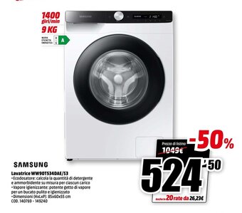 MediaWorld Samsung Lavatrice WW90T534DAE/S3 offerta
