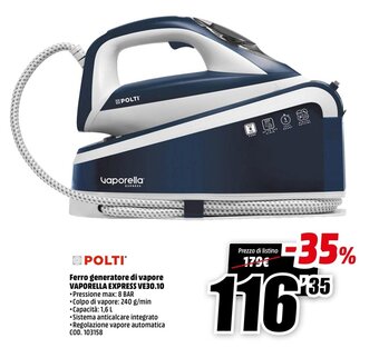 MediaWorld Polti Ferro generatore di vapore Vaporella Express VE30.10 offerta