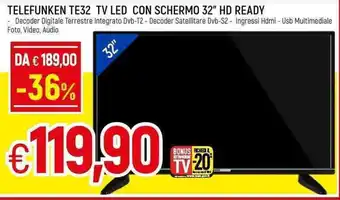 Famila Telefunken TE32 TV Led Con Schermo 32" HD Ready offerta