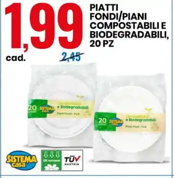 Eurospin Piatti Fondi/Piani Compostabili E Biodegradabili 20 pz offerta