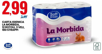 Eurospin Carta Igienica La Morbida,12 Rotoli,3 Veli,180 Strappi offerta