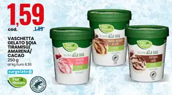 Eurospin Vaschetta Gelato Soia Tiramisù/Amarena/Cacao 250 g offerta