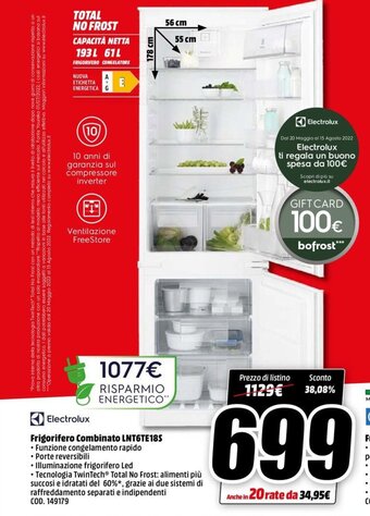 MediaWorld Electrolux Frigorifero Combinato LNT6TE18S offerta