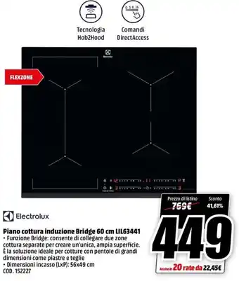 MediaWorld Electrolux Piano cottura induzione Bridge 60 cm LIL63441 offerta
