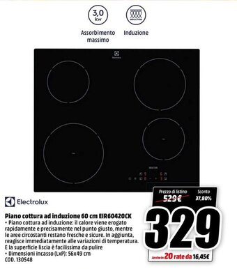 MediaWorld Electrolux Piano cottura ad induzione 60 cm EIR60420CK offerta
