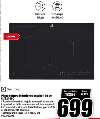 MediaWorld Electrolux Piano cottura induzione SenseBoil 80 cm EIS82449C offerta