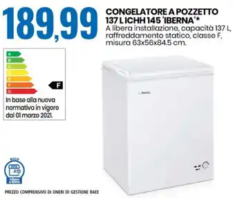 Eurospin Iberna Congelatore A Pozzetto 137 L ICHH 145 offerta