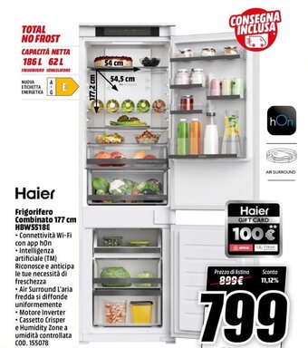MediaWorld Haier Frigorifero Combinato 177 cm HBW5518E offerta