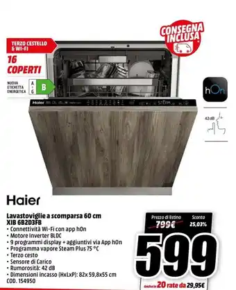 MediaWorld Haier Lavastoviglie a scomparsa 60 cm XIB 6B2D3FB offerta
