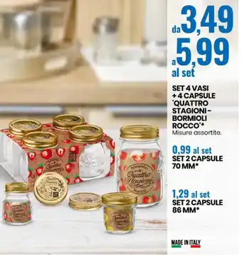 Set 4 vasi + 4 Capsule ' Quattro Stagioni Bormioli Rocco