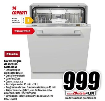 MediaWorld Miele Lavastoviglie da incasso G5053SCVI offerta