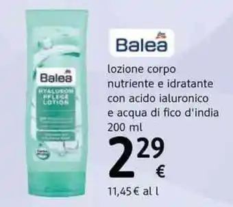 dm drogerie markt Balea lozione corpo nutriente e idratante con acido ialuronico e acqua di fico d'india 200 ml offerta