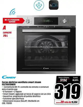 MediaWorld Candy Forno elettrico ventilato smart steam FSCTX615WIFI offerta