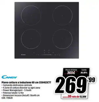 MediaWorld Candy Piano cottura a induzione 60 cm CIS642SCTT offerta