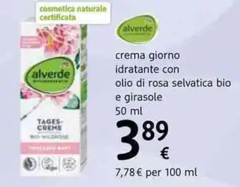 dm drogerie markt Alverde crema giorno idratante con olio di rosa selvatica bio e girasole 50 ml offerta