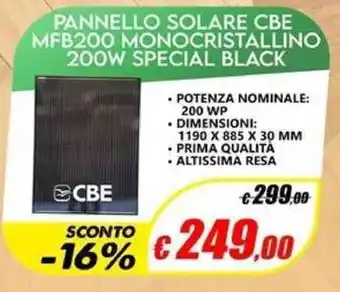 CBE Pannello Solare MFB200 Monocristallino 200W Special Black