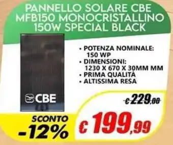 CBE Pannello Solare MFB150 Monocristallino 150W Special Black