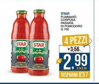 SeBón Supermercati Star pummaro corposa passata di pomodoro g 700 offerta