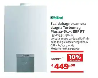 Vaillant Scaldabagno Camera Stagna Turbomag Plus 12-6/1-5 Erp Rt